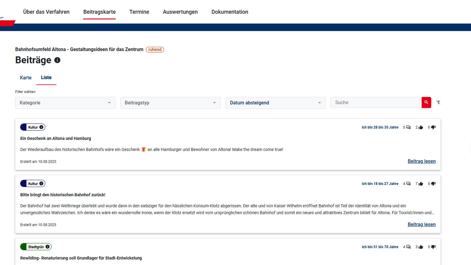 Screenshot list of contributions