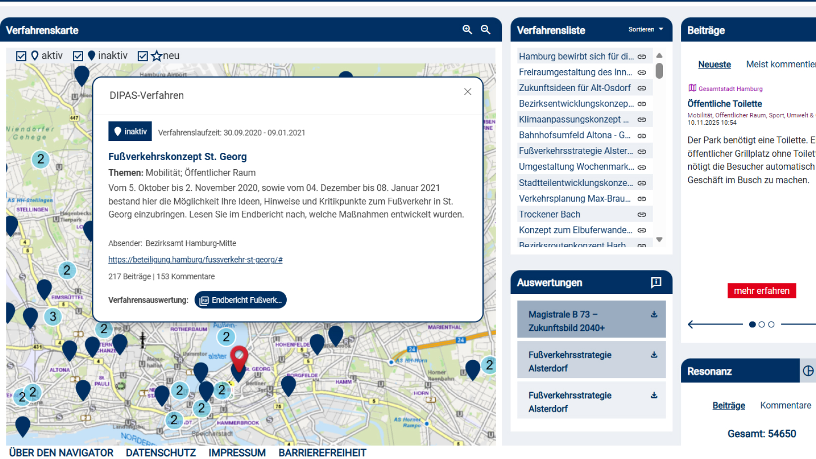 Screenshot exemplary process on map