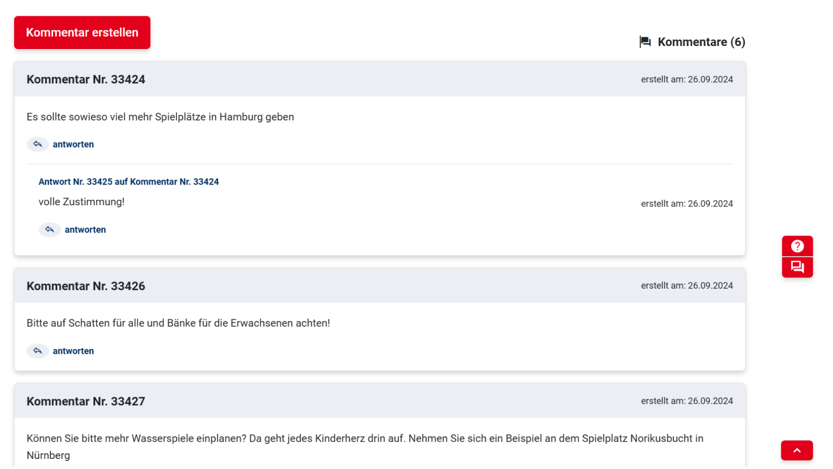 Screenshot reading comments on a plan