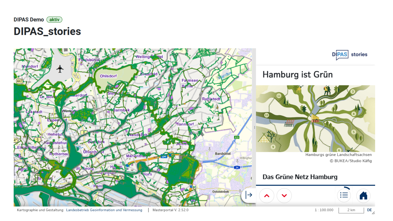 Screenshot map with green areas