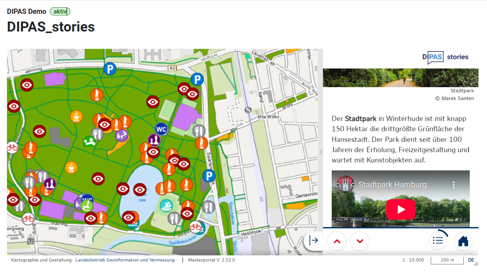 Screenshot map with pins and explanatory text